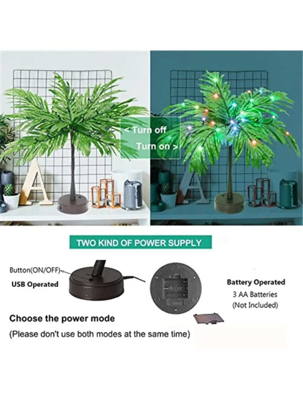 LED Lighted Palm Tree Color Changing Tropical Table Decor Remote USB Battery